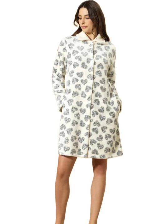 Bisbigli Vestaglia donna in morbido coral con bottoni stampa cuori art. 288723