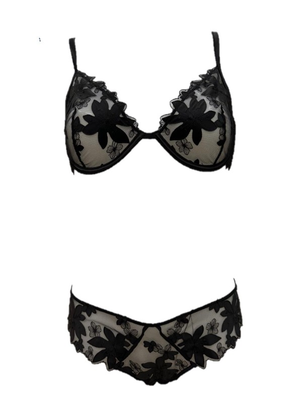 Lormar Reggiseno con ferretto + brasiliana in tulle e pizzo art. 052768