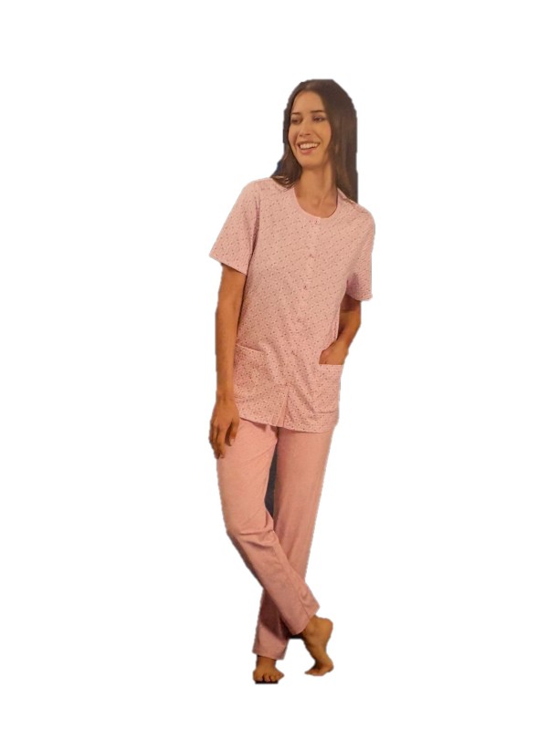 Linclalor Pigiama donna in puro cotone manica corta pantalone lungo aperto davanti Art.175181