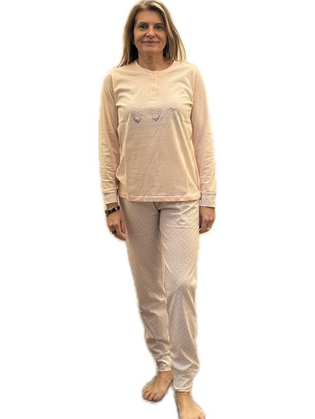 Infiore Pigiama donna in puro cotone cuori applicati Art. CRO652369