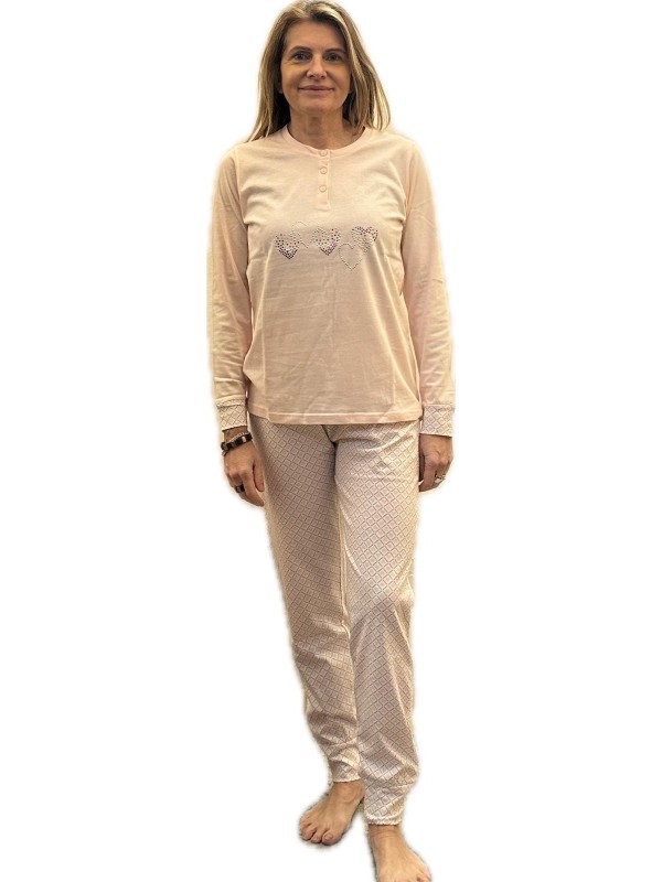 Infiore Pigiama donna in puro cotone cuori applicati Art. CRO652369