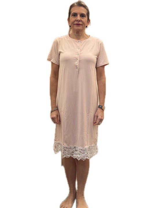 Andra Camicia da notte in viscosa elasticizzata con inserto in pizzo made in Italy  art. 9796