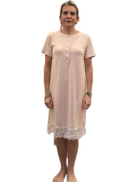 Andra Camicia da notte in viscosa elasticizzata con inserto in pizzo made in Italy  art. 9796