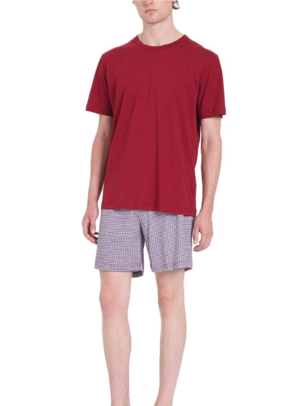 Ragno Pigiama uomo girocollo in puro cotone manica corta pantalone corto scozzese art. U899NC