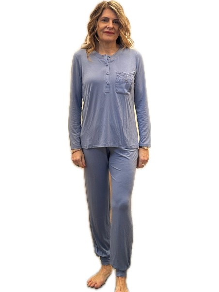 Lormar Pigiama donna in viscosa elasticizzata con inserto in pizzo art. sat641325