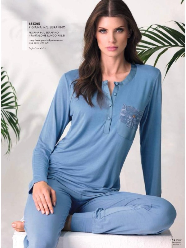 Lormar Pigiama donna in viscosa elasticizzata con inserto in pizzo art. sat641325