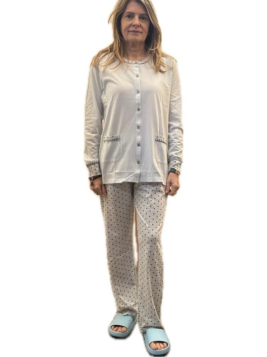Infi9ore Pigiama donna in puro cotone aperto davanti a pois art. ARM652490