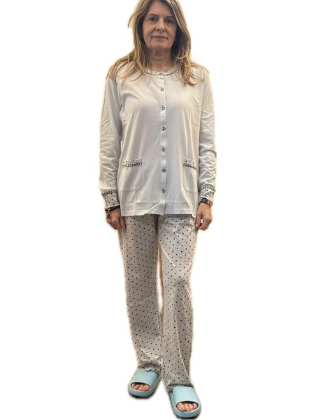Infi9ore Pigiama donna in puro cotone aperto davanti a pois art. ARM652490