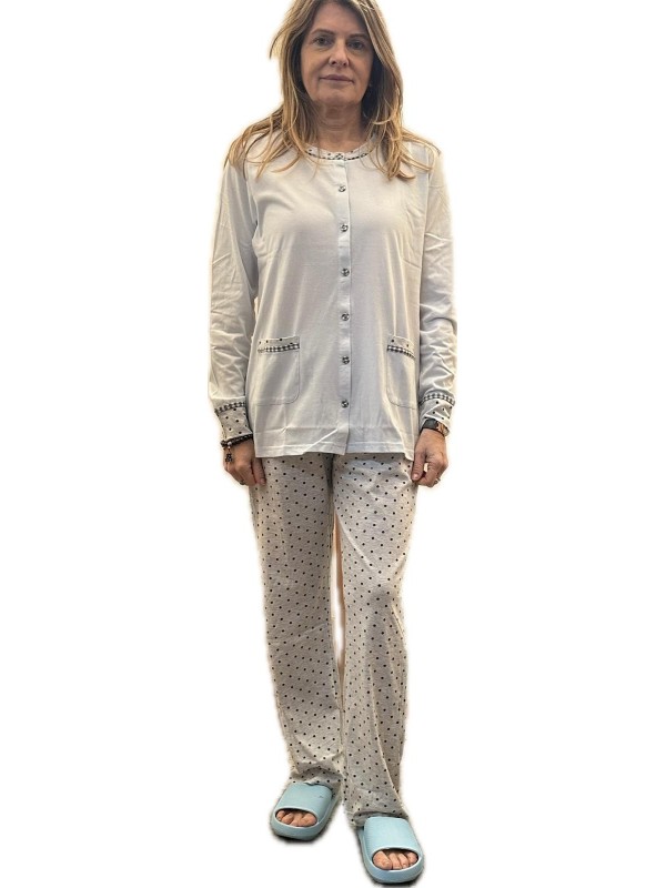 Infi9ore Pigiama donna in puro cotone aperto davanti a pois art. ARM652490