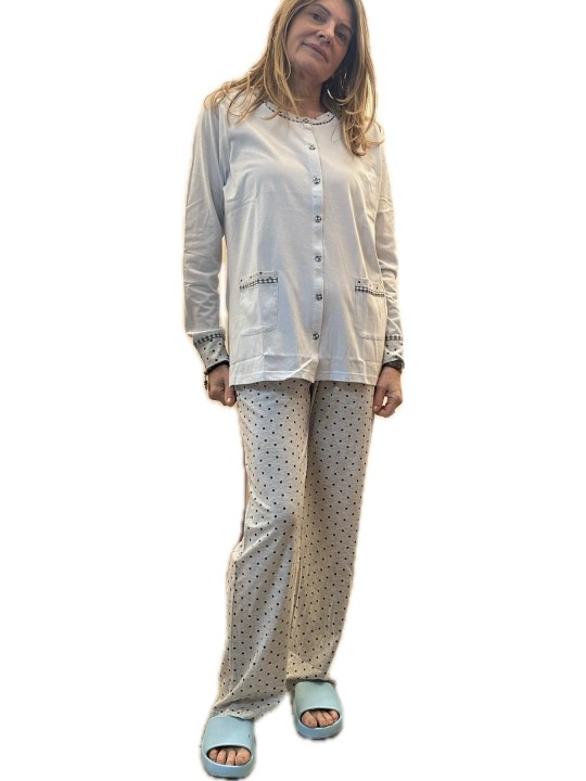 Infi9ore Pigiama donna in puro cotone aperto davanti a pois art. ARM652490