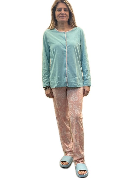 Linclalor Pigiama donna in puro cotone aperto davanti art. 575314