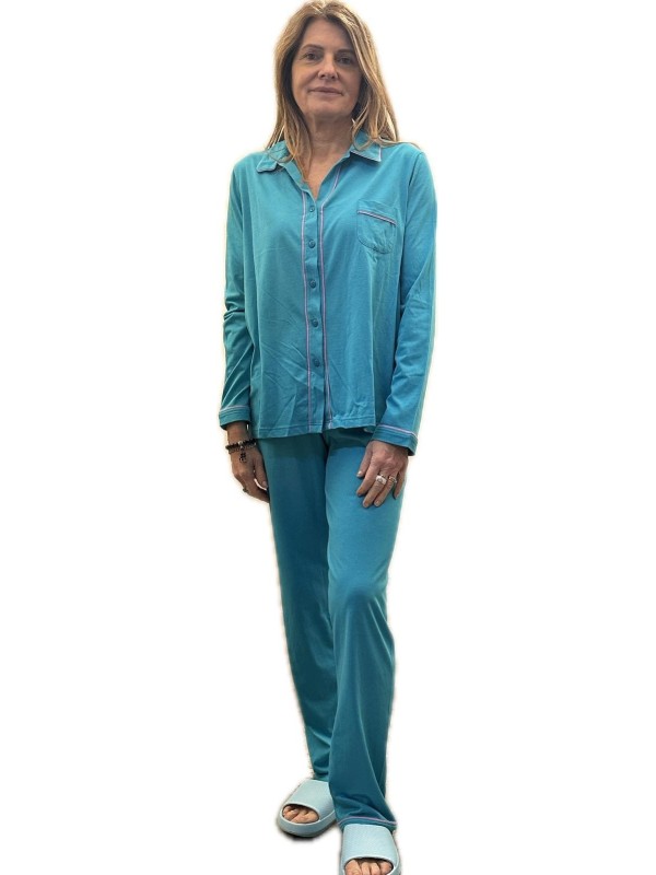 Brilliamo by Linclalor Pigiama donna in puro cotone aperto davanti taglio uomo art. 471506