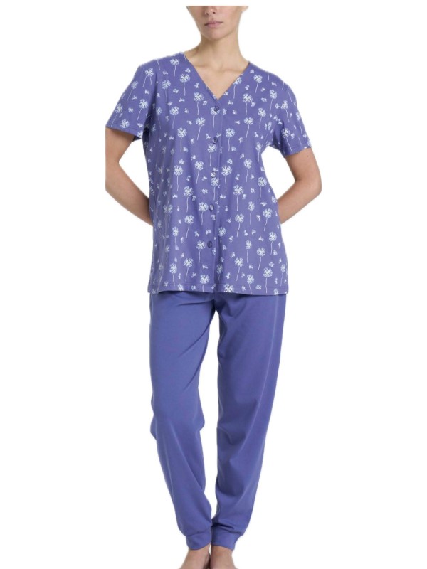 Ragno Pigiama donna in puro cotone manica corta pantalone lungo aperto davanti art. DP46N6