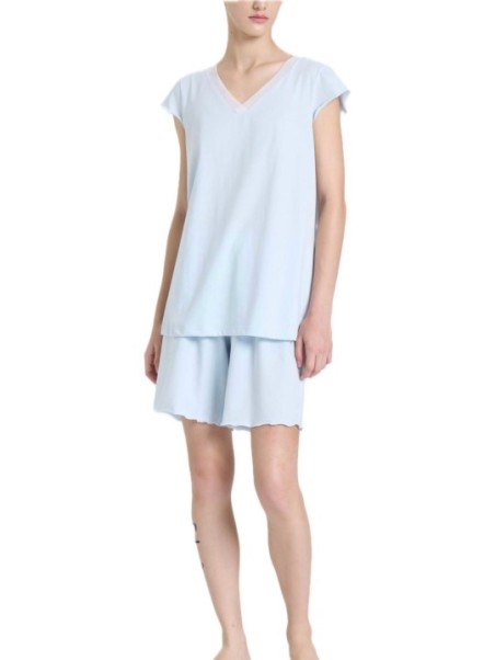 Ragno Pigiama donna in puro cotone scollo a V in tulle art. DP26NE