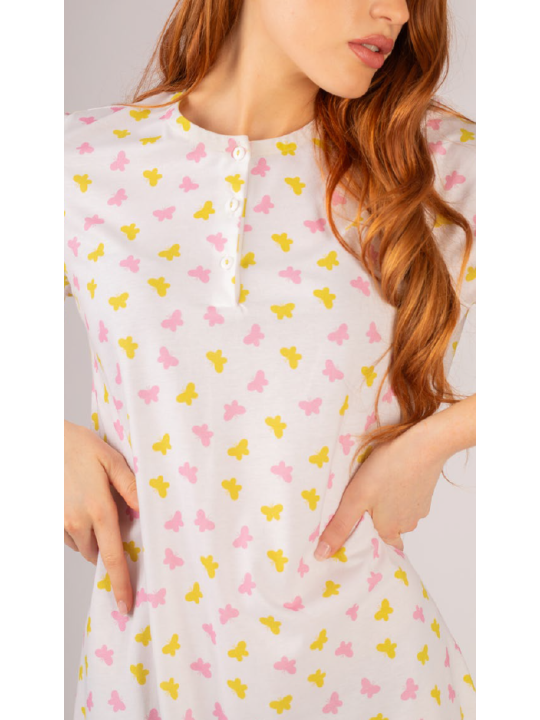 Brilliamo by Linclalor Camicia da notte in puro cotone manica corta stampa farfalle art. 475250