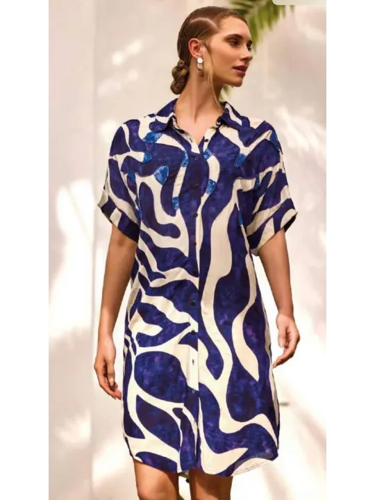 David by Afs Abito mare a camicia in tessuto di viscosa art. Da25021