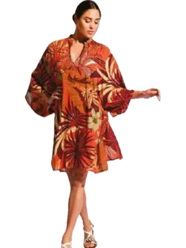 David by Afs abito mare a caftano scollo a v in viscosa ricamato con paillettes art. Da25068