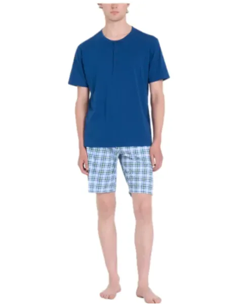 Ragno Pigiama uomo in puro cotone manica corta pantalone corto scozzese art. U893ND