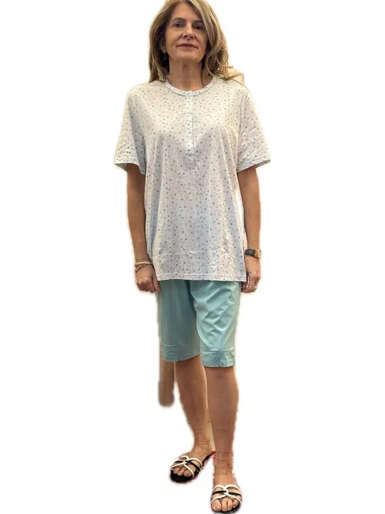 Linclalor Pigiama donna in puro cotone manica corta pantalone bermuda art. 175280