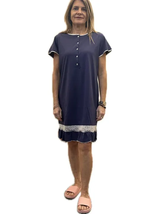 Andra Camicia da notte in puro cotone con inserto in pizzo made in Italy art. 9721