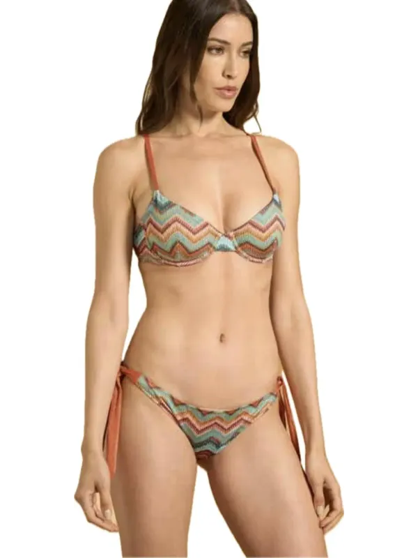 Bisbigli Bikini ferretto coppa C slip medio lacci in tessuto lurex art. 617116