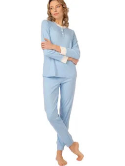 Brilliamo by Linclalor pigiama donna in puro cotone caldo con inserto in pizzo art 891030