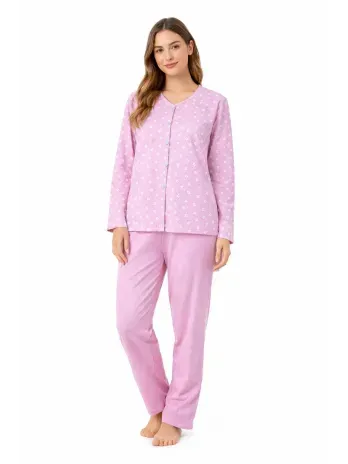 Pigiama Donna Ragno 100% Cotone con Camicia Manica Lunga e Pantalone Lungo