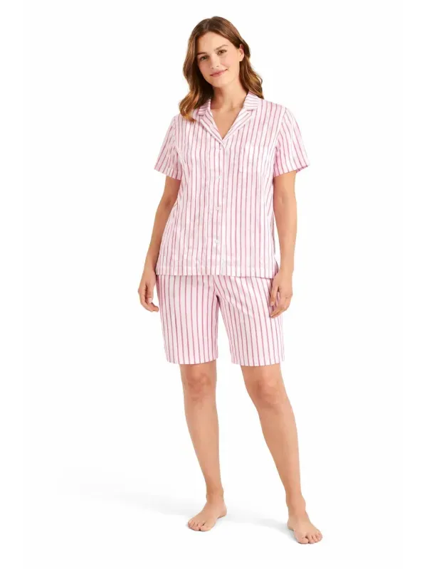Pigiama Donna In Punto Milano A Righe, Con Collo Alto E Pantaloni Tinta Unita, Verde Salvia E Tortora, Elegante E Caldo