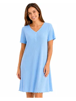 Bisbigli Camicia da Notte Manica Corta in Cotone e Modal Traforato a Cuoricini