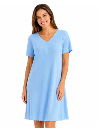 Bisbigli Camicia da Notte Manica Corta in Cotone e Modal Traforato a Cuoricini