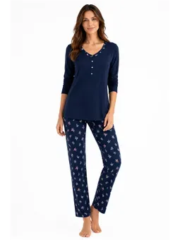 Bisbigli Pigiama Donna Manica Lunga in Puro Cotone con Pantalone Fiorato 