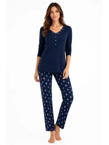 Bisbigli Pigiama Donna Manica Lunga in Puro Cotone con Pantalone Fiorato 