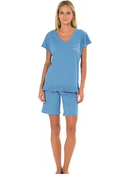 Brilliamo by Linclalor Pigiama Donna Corto Righe a Costine con Ricamo "I Love the Sea" 