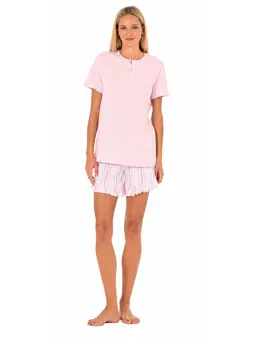 Brilliamo by Linclalor Pigiama Donna Corto Rosa con Pantaloncino a Righe e Volant 