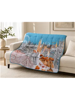 Caleffi Scaldotto London Westminster Fantasia Illustrata Skyline in Cotone Smerigliato