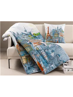 Caleffi Copripiumino Paris Fantasia Illustrata Skyline in Cotone Smerigliato 130x170 cm